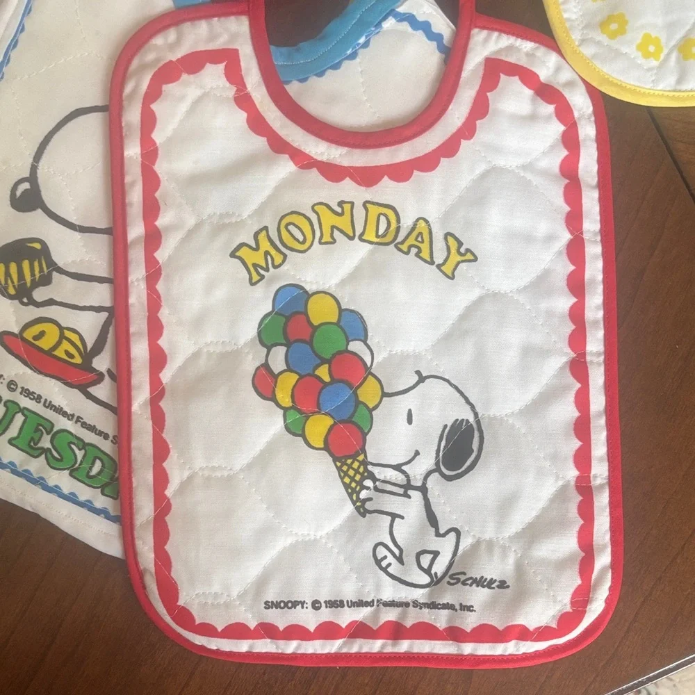Vintage Snoopy and Woodstock Weekday Bib set -missing Saturday